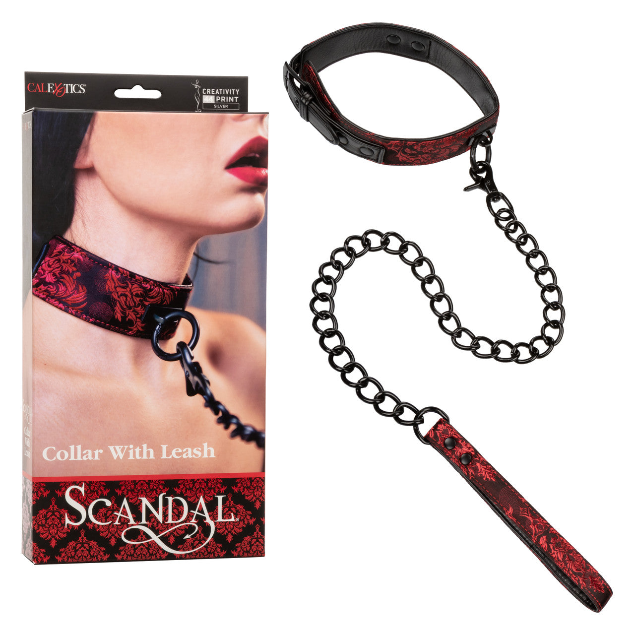 Black Chain Collar with Red Leash