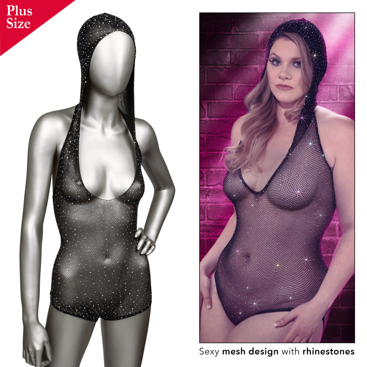Hooded Deep V Bodysuit Plus Size Fits Up to 3X