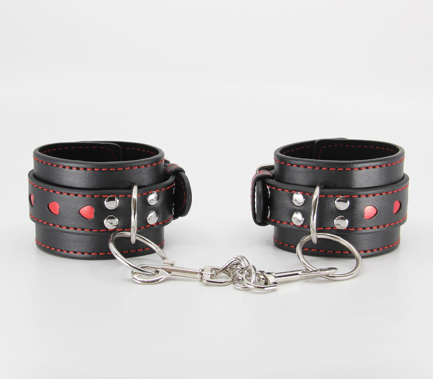Black Cuffs - Red Metallic Hearts