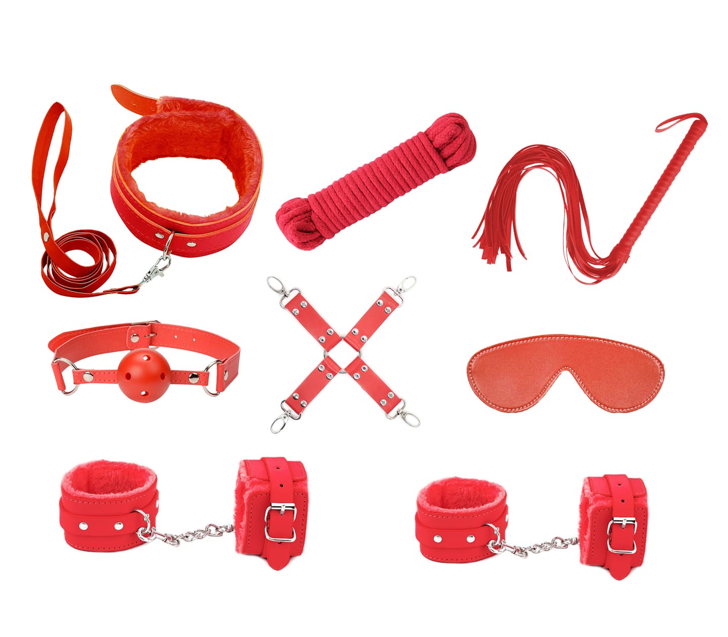 9 Piece Bondage Kit - Red