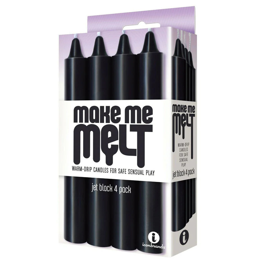 Make Me Melt Warm-Drip Candles for Safe Sensual Play Jet Black 4 Pack