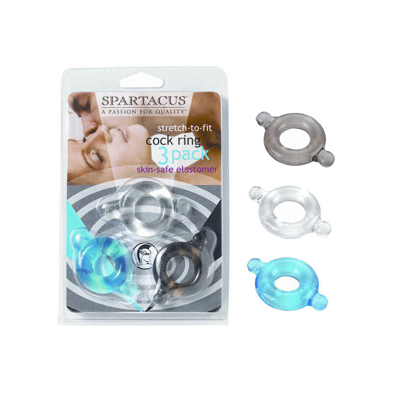 3 Pack Elastomer Ring, Black, Blue and Clear