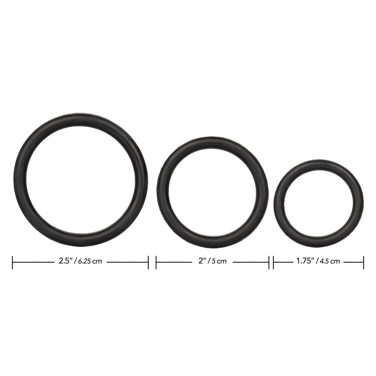 Black Rubber Ring Set - 1.25"/3.25cm, 1.5"/3.75cm, 2"/5cm